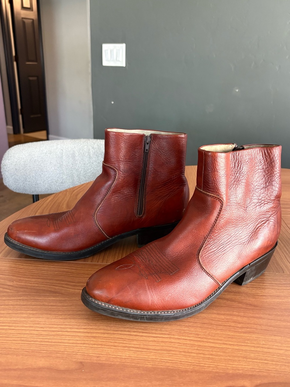 brown leather Durango TR824 western side-zip ankle boots in men's size 12 D